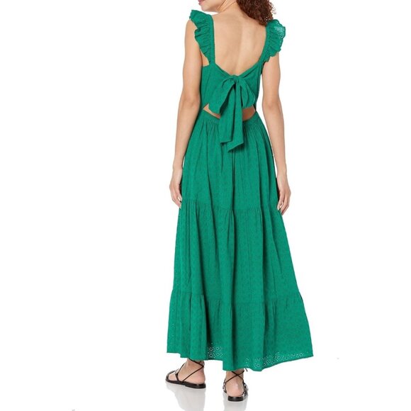 Green Eyelet Ruffle Strap Tiered Maxi Dress With Back Tie Detail - Picture 2 of 4